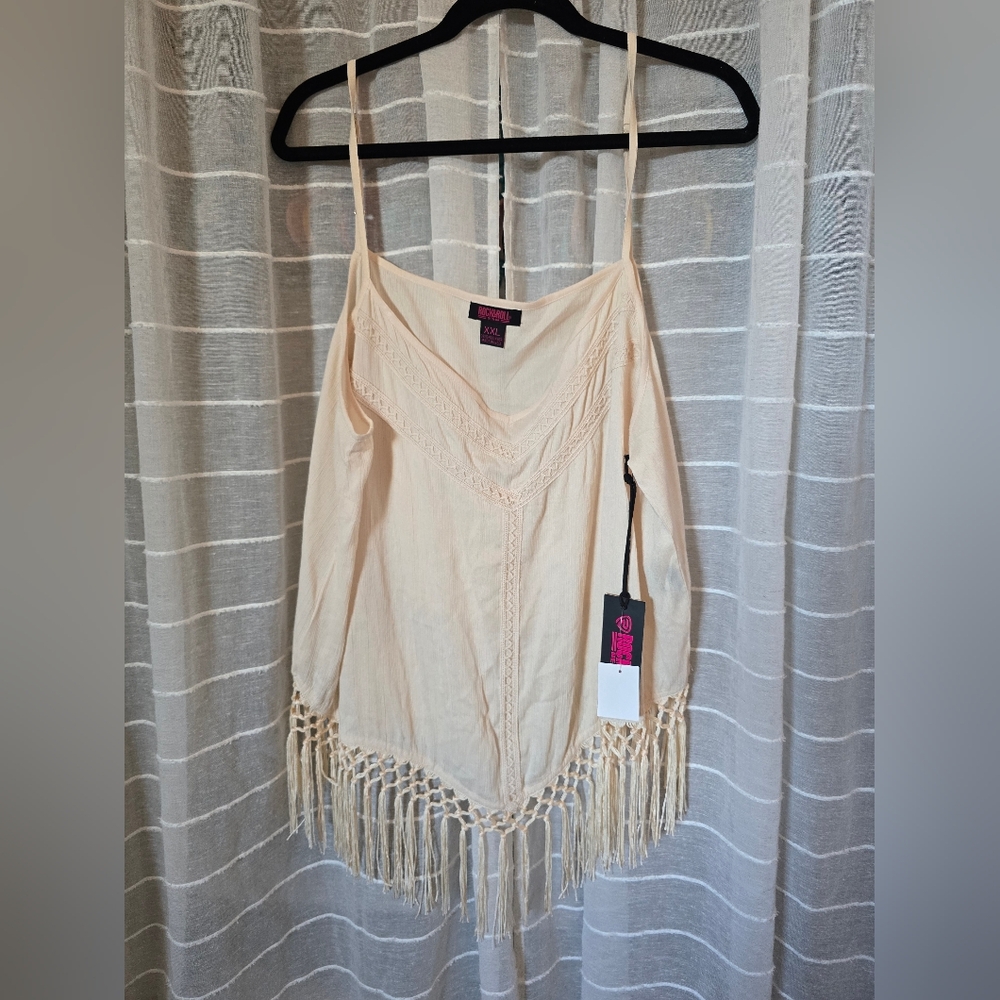 Rock & Roll Cowgirl Fringe Cream Tank Too Sz XXL NWT